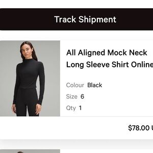 Lululemon Athletica All Aligned Mock Neck Long Sleeve Shirt - Size 6